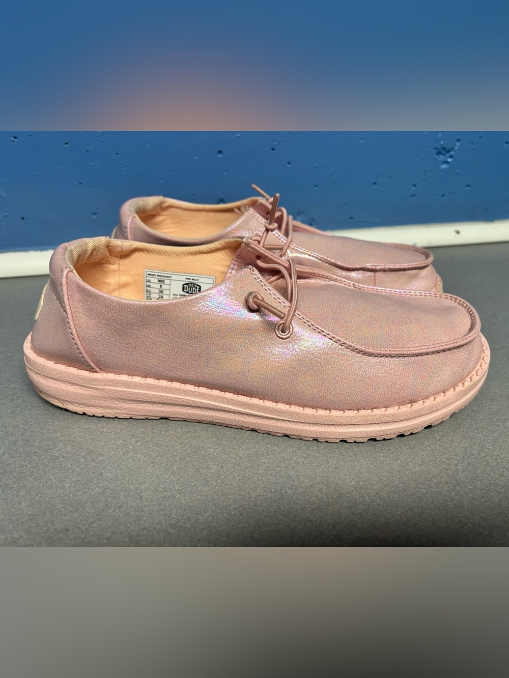 Hey Dude Womens Wendy Iridescent Sparkle Light Pink Slip-On Sneakers